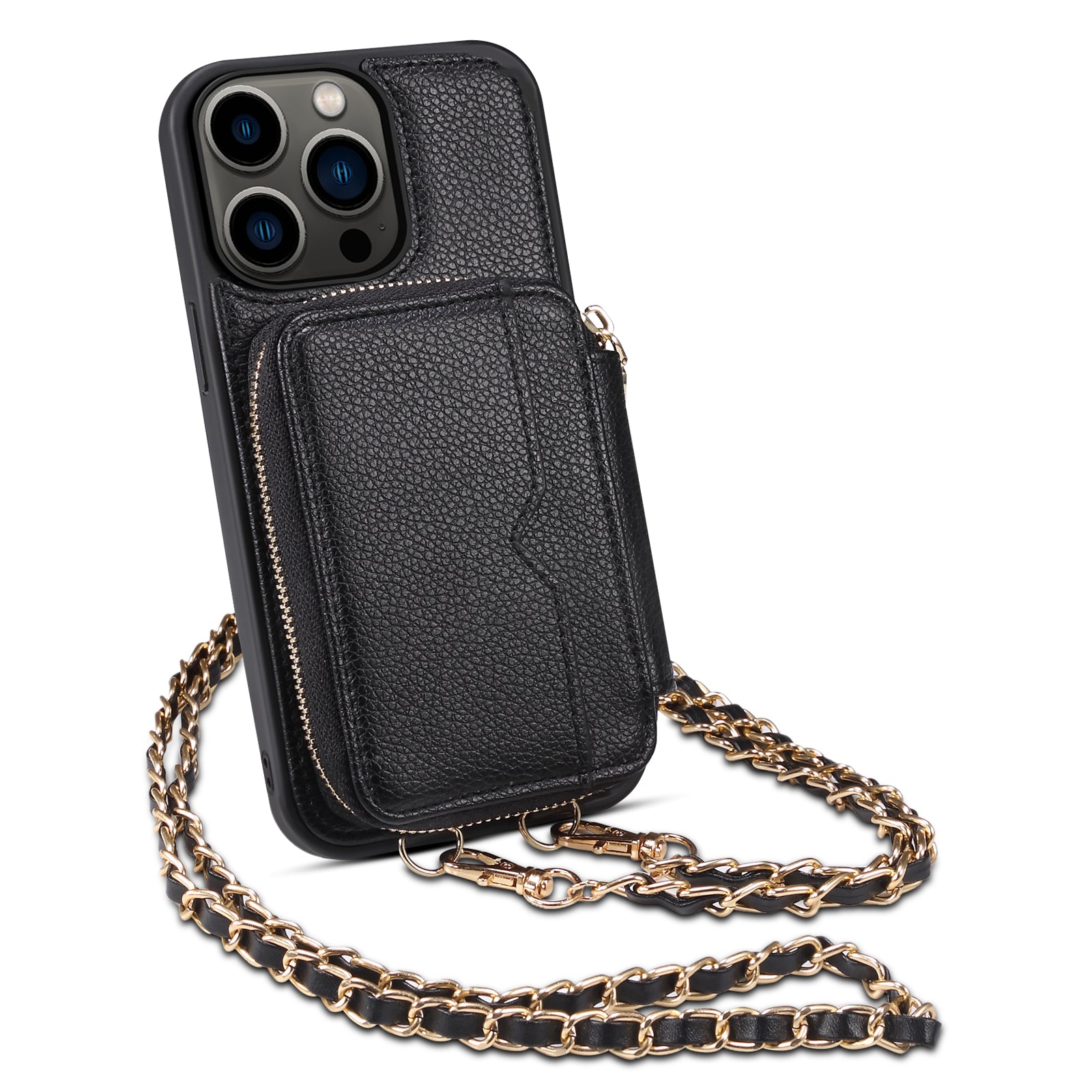 Pro iPhone 13 Pro Max držák na kartu Kryt na telefon Stojánek Peněženka z PU kůže TPU na telefon s popruhem Pro iPhone 13 Pro Max držák na kartu Kryt na telefon Stojánek Peněženka z PU kůže TPU na telefon s popruhem